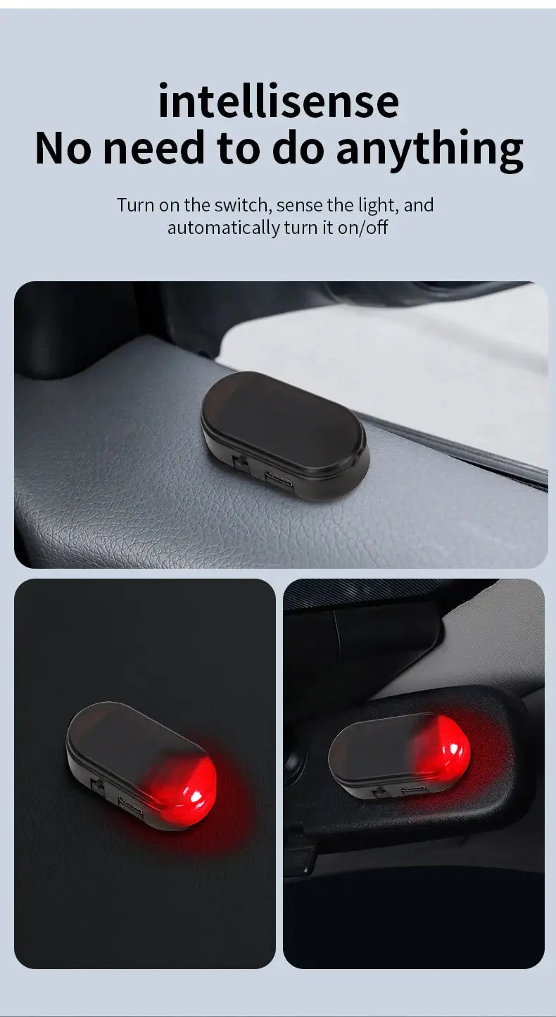2-pack black oval solar-powered car fake security lights with red LED flash