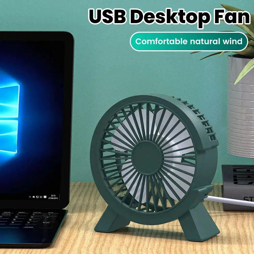 Mini USB desktop fan by Simples Market, portable green desk fan for dorms, home or office.