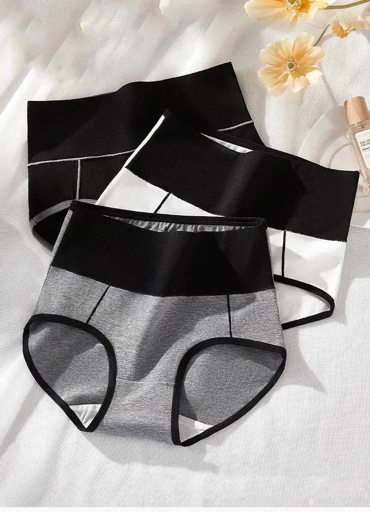Simples Market 3-piece high-waist cotton body-shaper panties set in black, white and gray, plus size