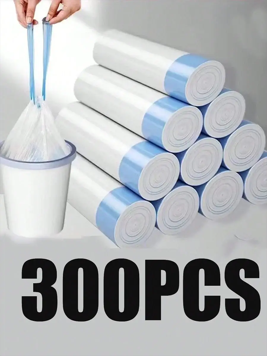 Simples Market thick trash bag rolls with tear-off drawstring; white bags with blue ends for home, kitchen and restaurant use