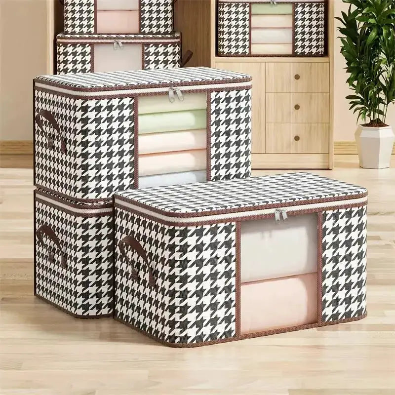 Large Capacity Storage Box With Handles For Clothes And Quilts Foldable Dustproof Zipper Closure Non Woven Fabric