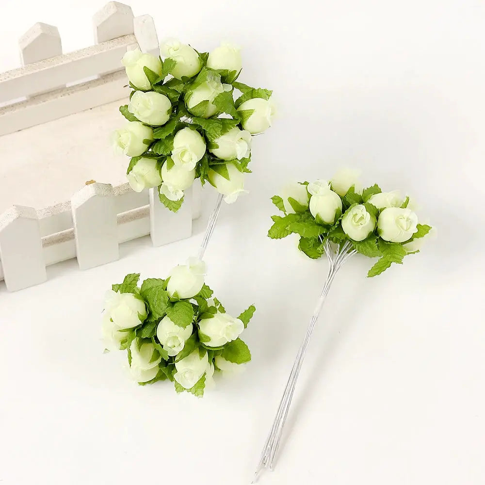 12 Pieces Mini Artificial Rose Bouquet Silk Roses for Home Decor and Wedding Decor Craft Wreath Gift