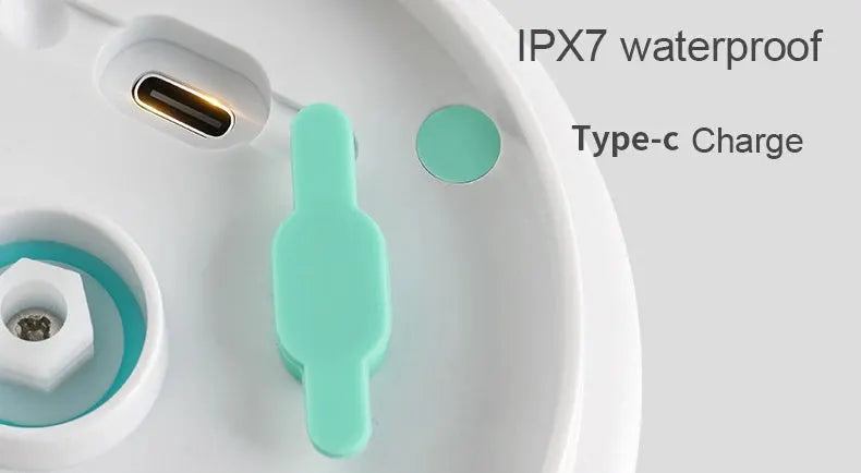 5-in-1 electric shower cleaning brush set with turquoise silicone back brush, long handle, Type-C rechargeable, IPX7 waterproof