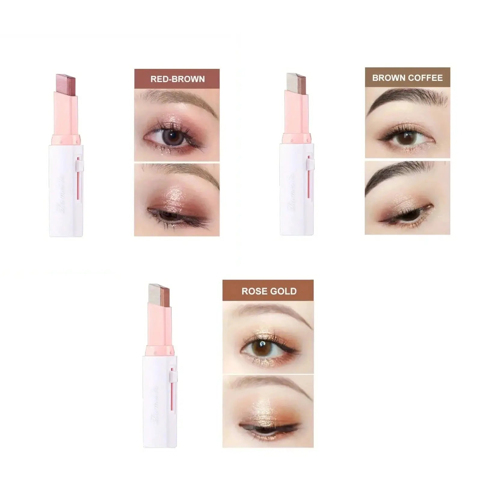 Simples Market two-color gradient eye shadow stick; three shade options: red-brown, brown coffee, rose gold.