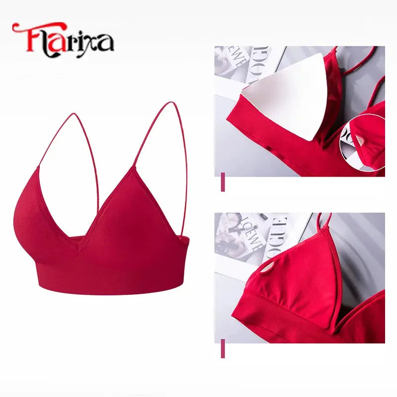 Flarixa triangle-cup bralette camisole by Simples Market in red with deep V-neck and thin straps