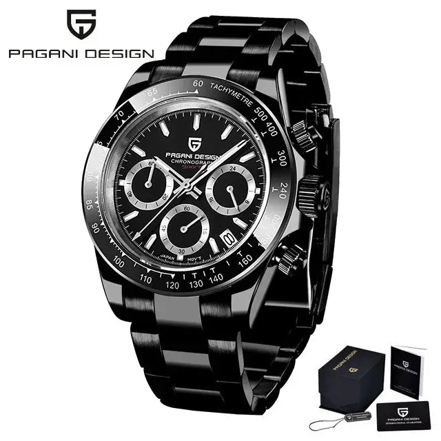 PAGANI DESIGN 40mm New V2 Mens Quartz Watch With Sapphire Crystal Retro Chronograph Stainless Steel Waterproof Wristwatch