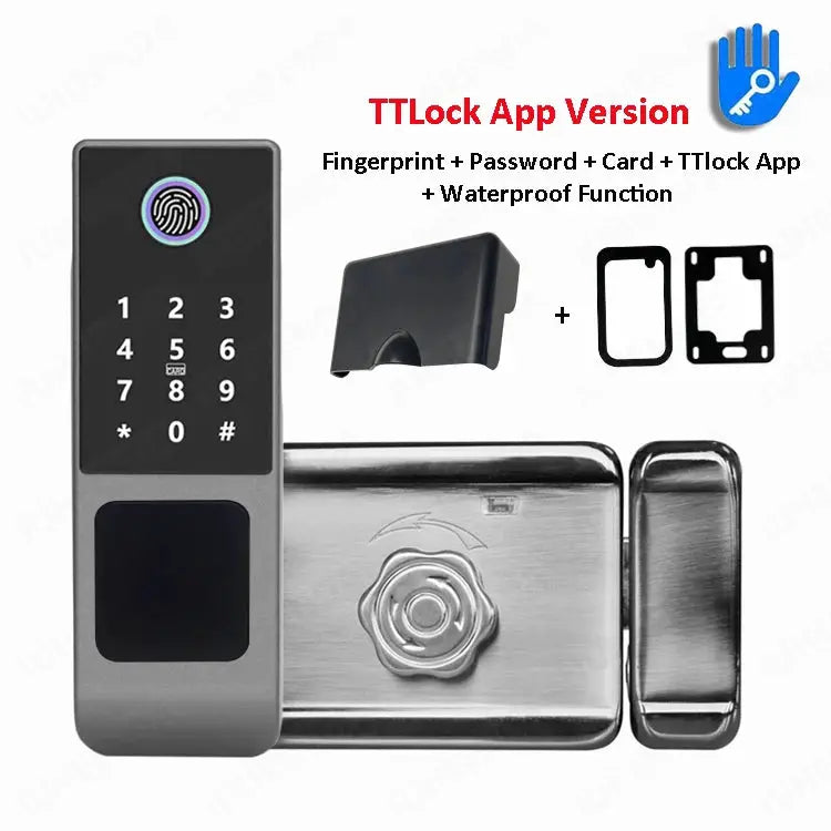 Fingerprint smart door lock with keypad, silver stainless-steel body