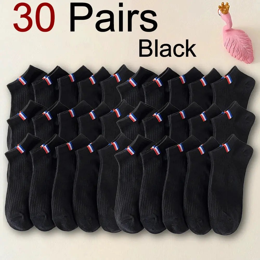 Men Ankle Socks Set 5 To 30 Pairs Breathable Odor Proof Sweat Absorbing Letter Sports Style Invisible Running Socks