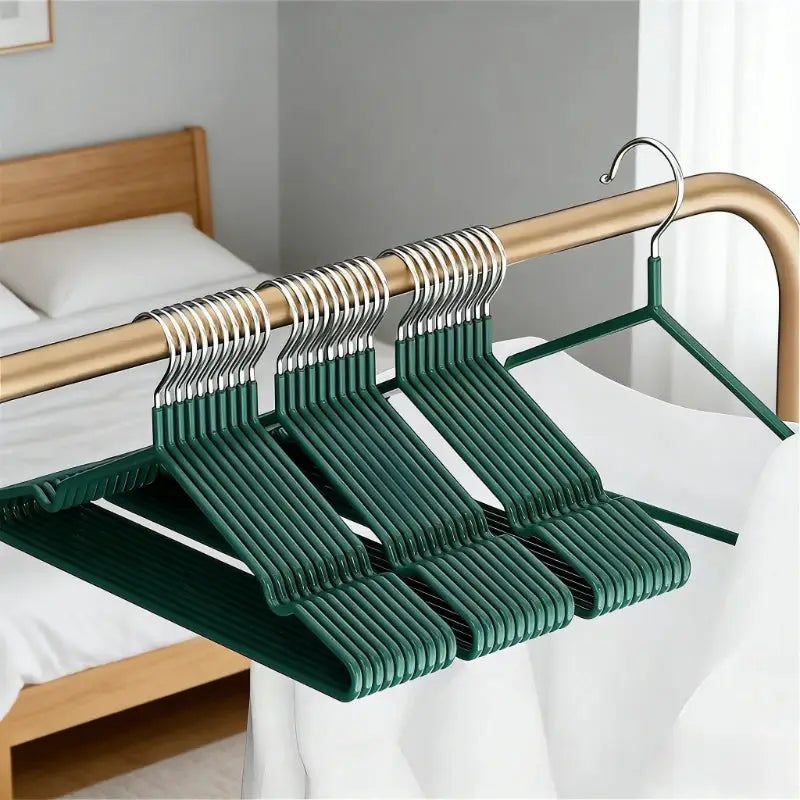10-pack nano-coated non-slip clothes hangers, green, dual-use for wardrobe and laundry
