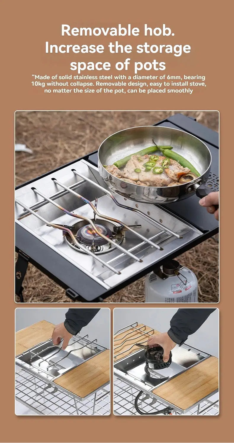 CAMPINGMOON CK-25PG stainless steel camping stove with removable furnace plate and windproof frame by Simples Market