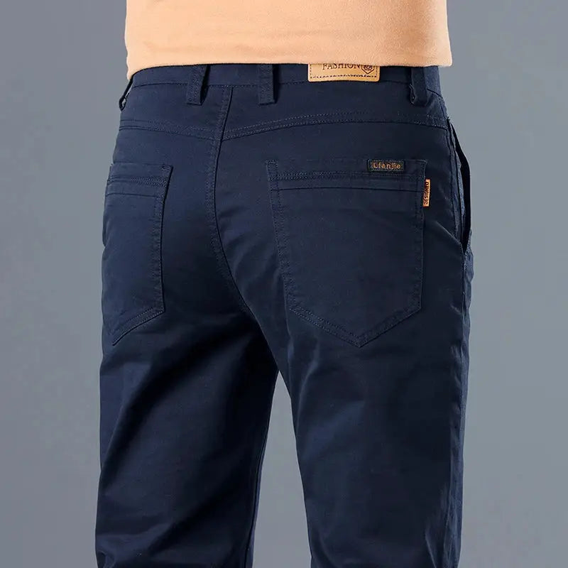 Simples Market men's navy cotton slim-straight casual pants with back pockets
