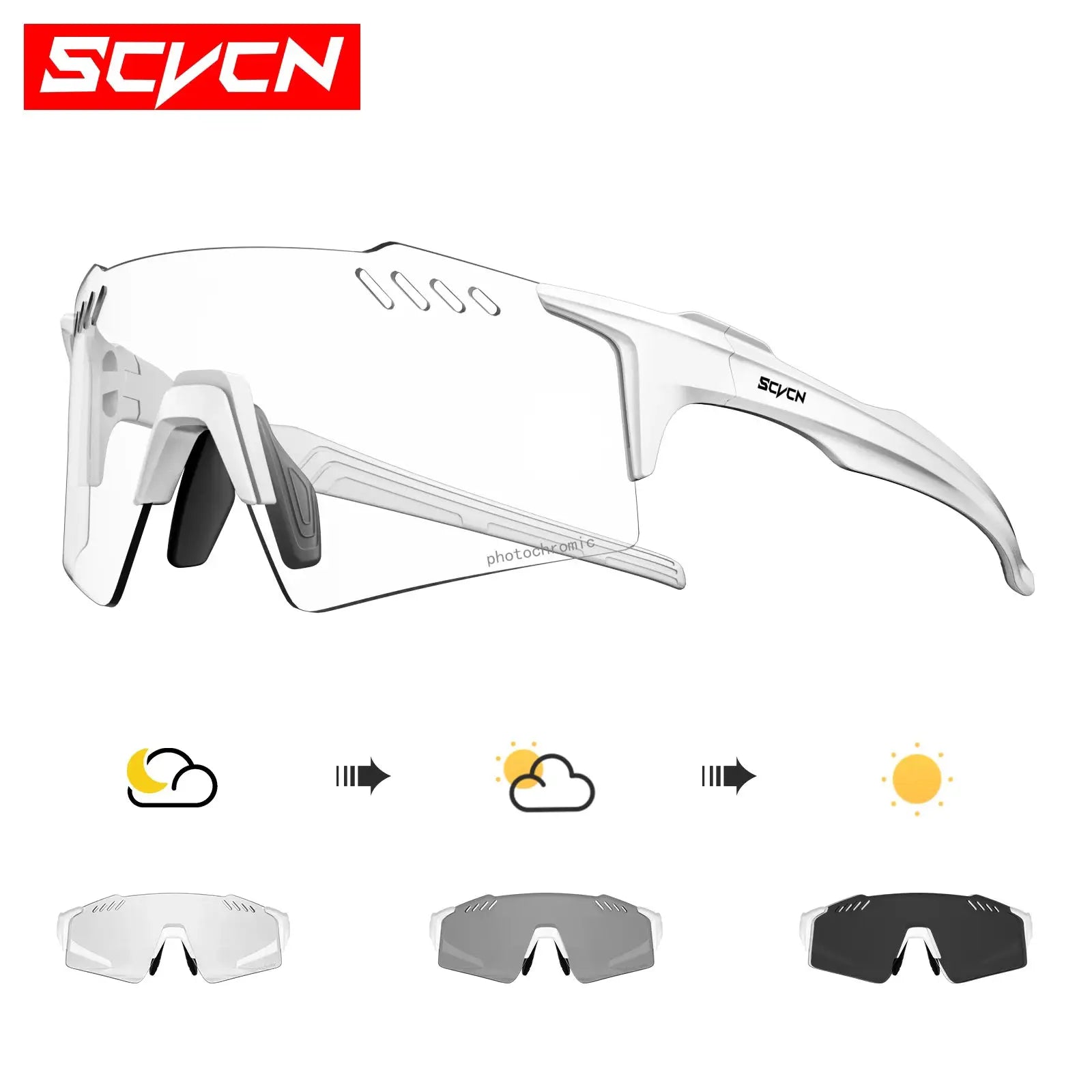 SCVCN Photochromic Cycling Glasses With Adaptive Lenses UV400 Protection For Outdoor Sports
