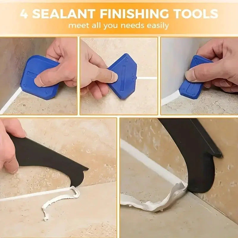 15pc silicone caulking set by Simples Market with blue finishing tools and a black smoothing blade.