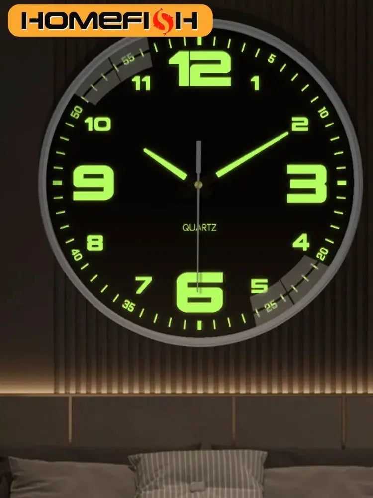 8 inch wall clock with luminous neon-green numbers and hands, quartz silent movement for living room