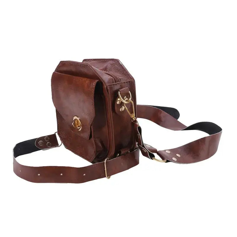 Punk Retro PU waist bag, brown small square hip pack with crossbody strap