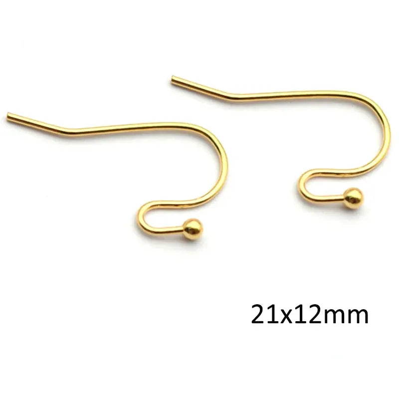 Gold-tone stainless steel earwire hooks for earrings, DIY jewelry making (2 pcs, 21x12mm)