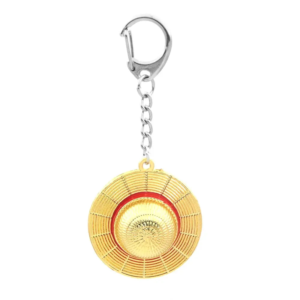 Classic Anime Straw Hat Pendant Keychain Zinc Alloy Gold Color Jewelry Key Ring for Fans Cosplay