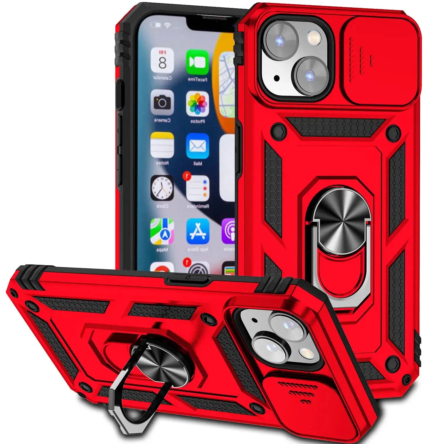 Simples Market Armor red shockproof magnetic ring-stand case for iPhone with back kickstand