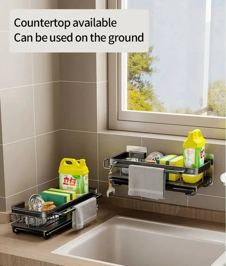 Simples Market multi-functional kitchen shelf and drying rack, wall-mounted black metal dual rack with towels