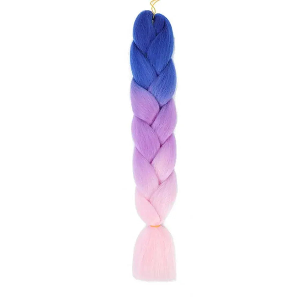 24-inch jumbo braiding hair, synthetic Afro crochet braid with blue to pink ombre gradient
