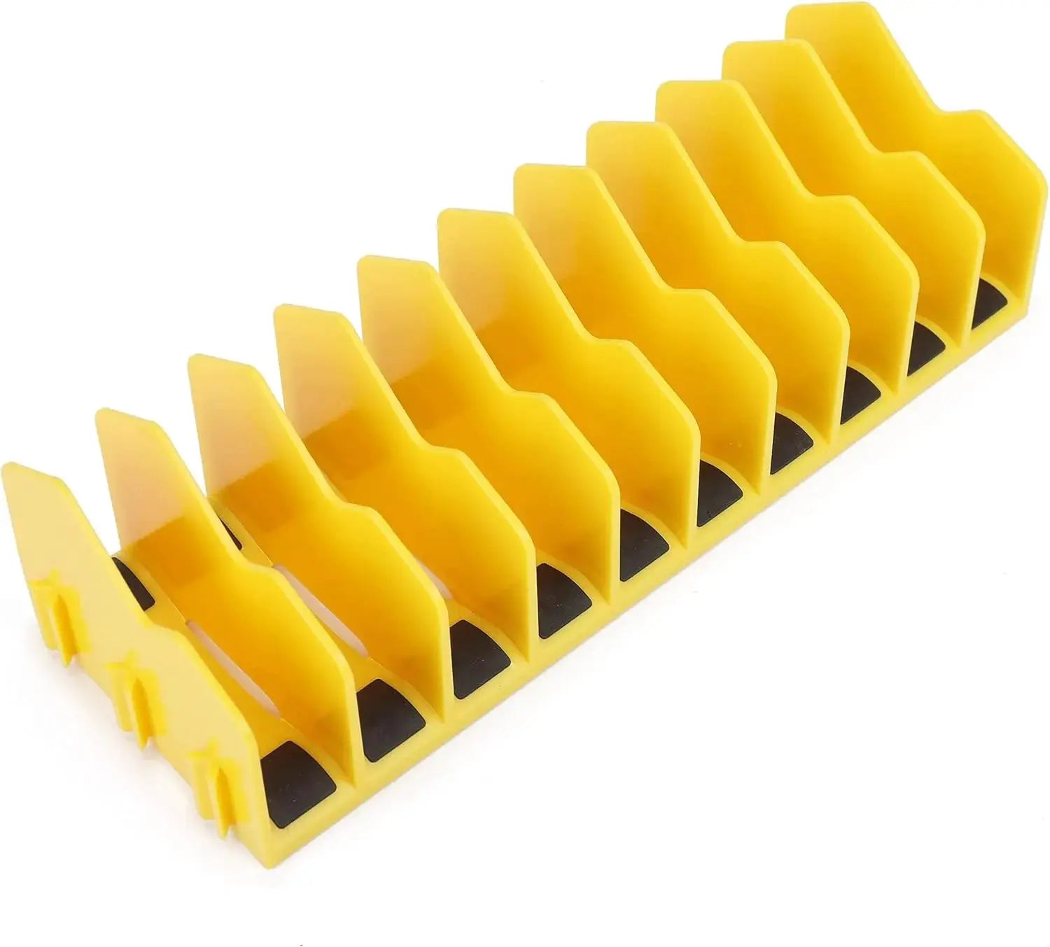 Space Saving Drawer Pliers Rack by Simples Market, yellow plastic tool organizer holds up to ten pliers.