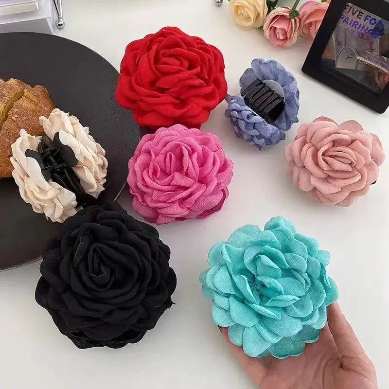 LuxeHair Stereoscopic Rose Hair Clips For Women Sturdy Back Of The Head Shark Clips Fashionable Hair Accessories