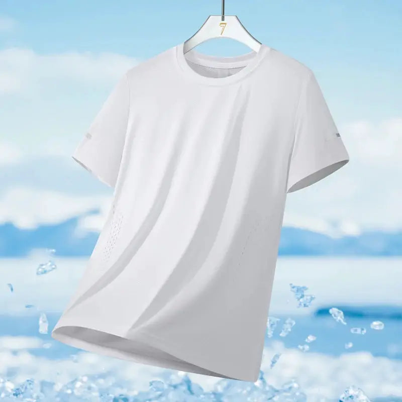 White men's running T-shirt by Simples Market, quick-dry breathable short sleeve.