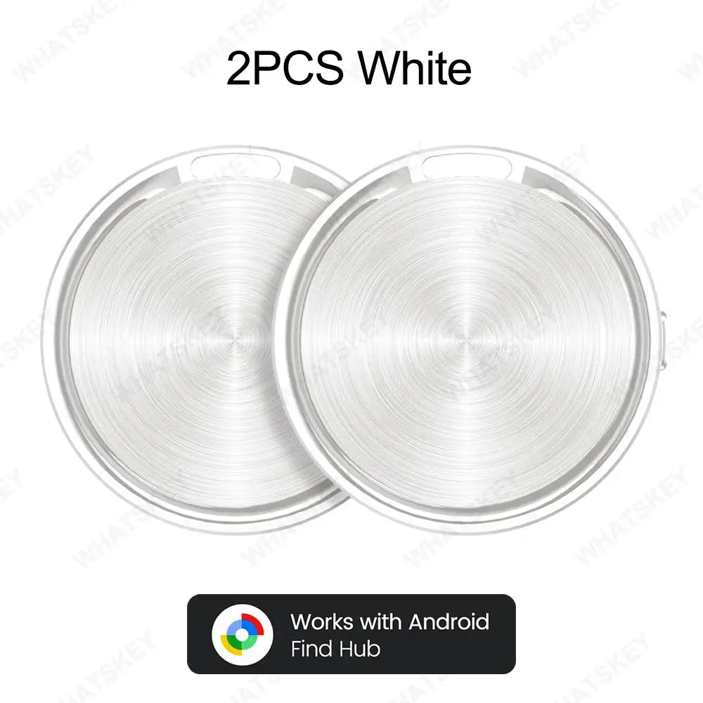 2-pack white circular Bluetooth tracker discs for Android Find Hub