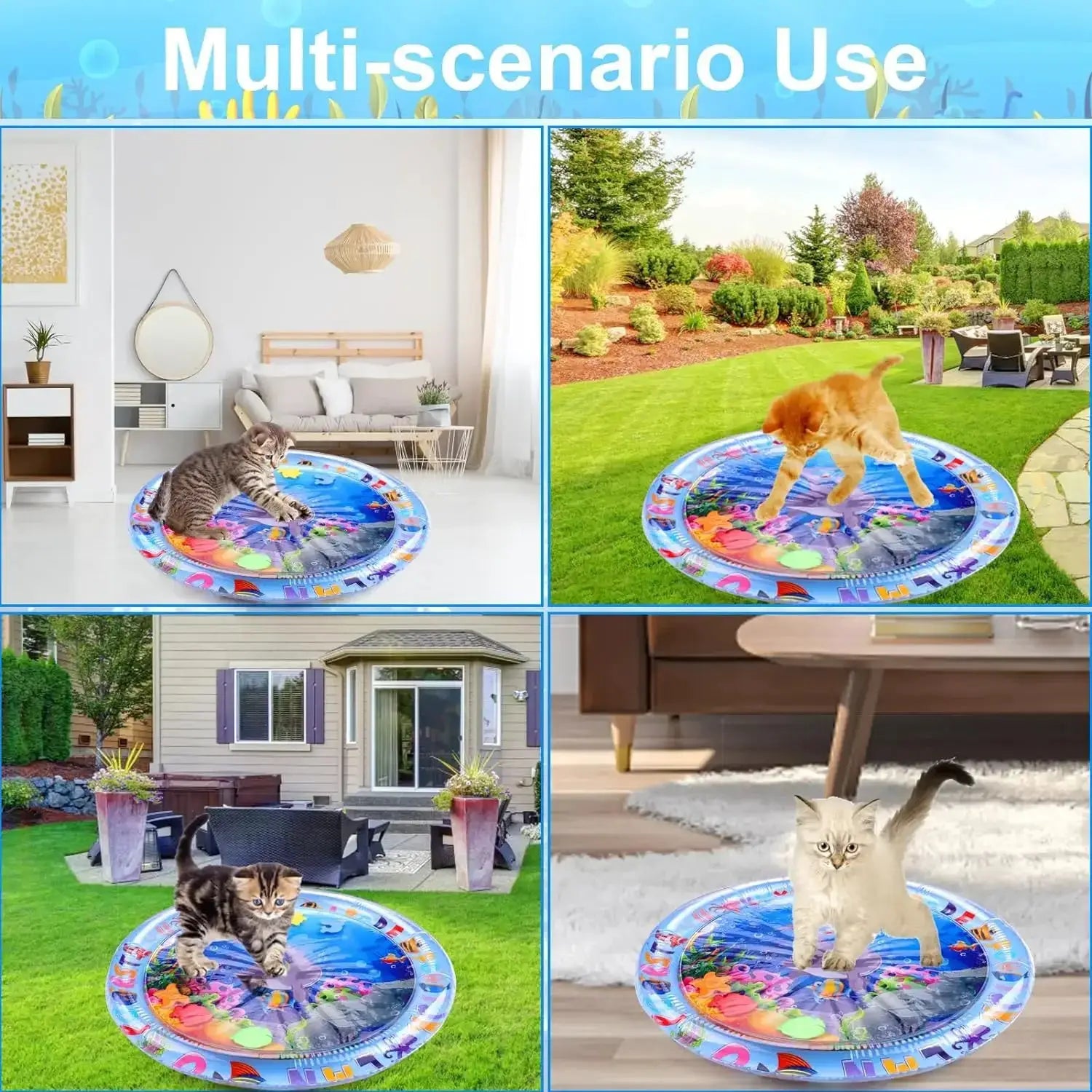 Water Sensory Play Mat Thickened Inflatable Pet Water Mat For Cats And Dogs With Ocean Theme And Fish Design