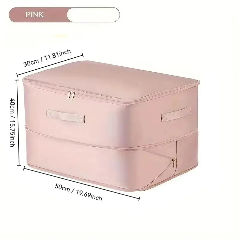 Simples Market pink heavy-duty self-compressing storage bag for clothes and quilts; portable organizer with handles.