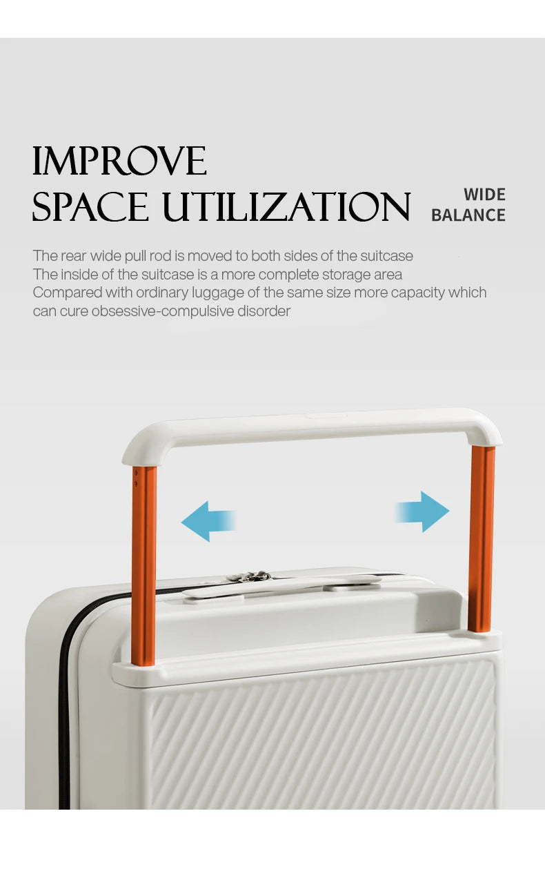 Mixi white hardside travel luggage with wide top handle and orange support poles