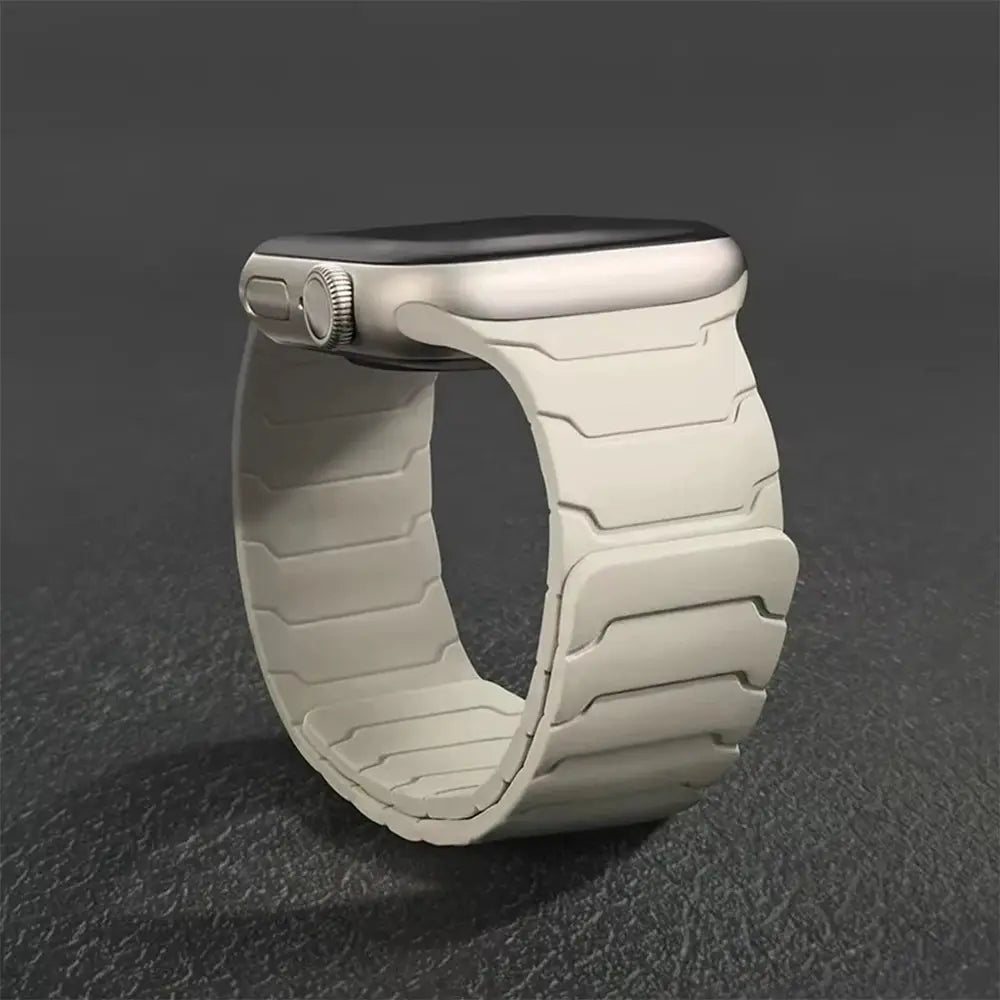 Cream silicone magnetic Apple Watch band with segmented links