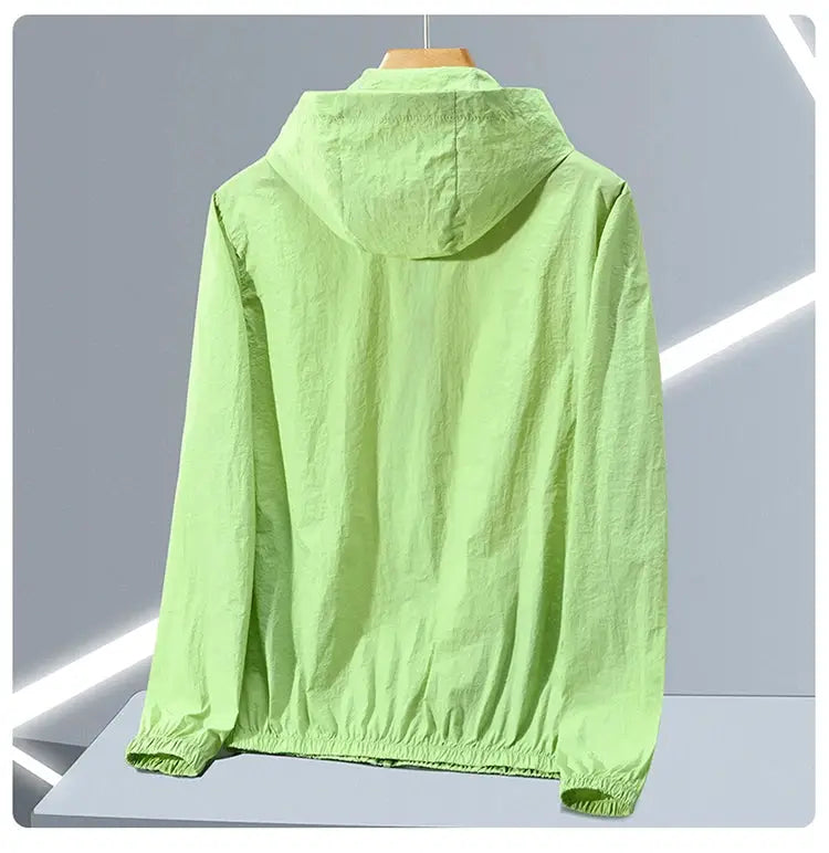 Hooded sun protection jacket, lime green ice silk windbreaker for men by Simples Market