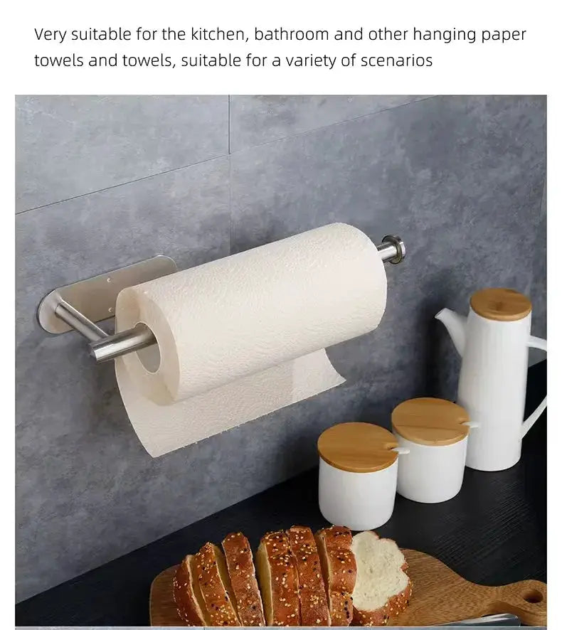 Kitchen paper towel holder by Simples Market, stainless steel wall-mounted with adhesive mount