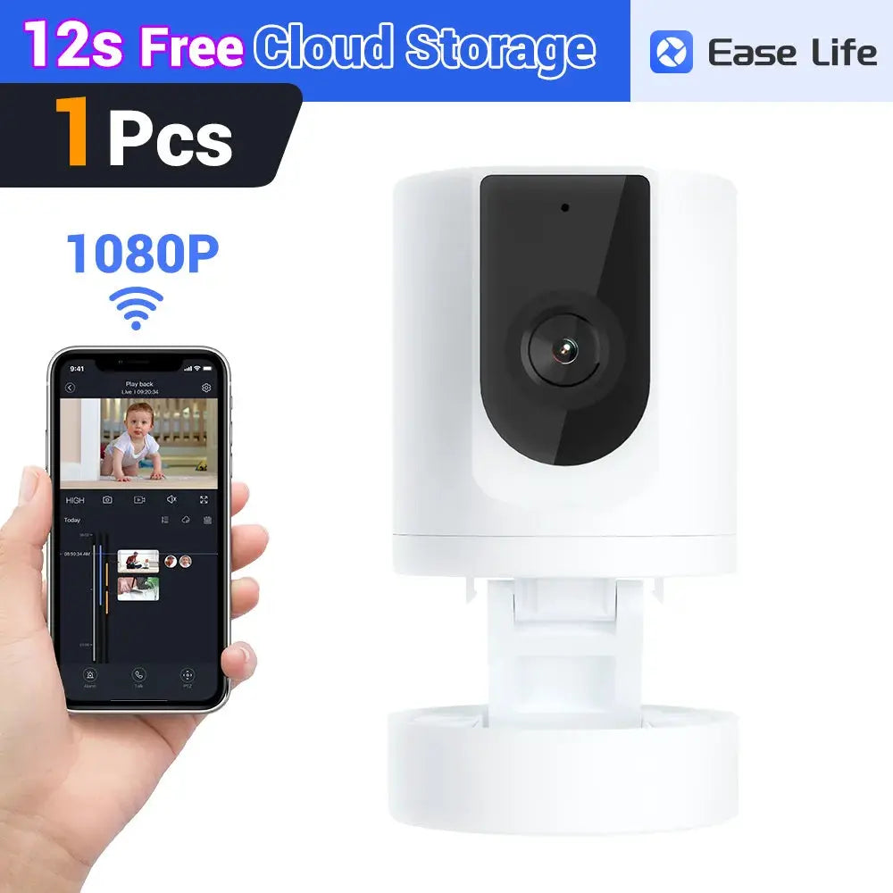 Simples Market Pet Camera Indoor Security Camera on white stand with phone app control, 1080p