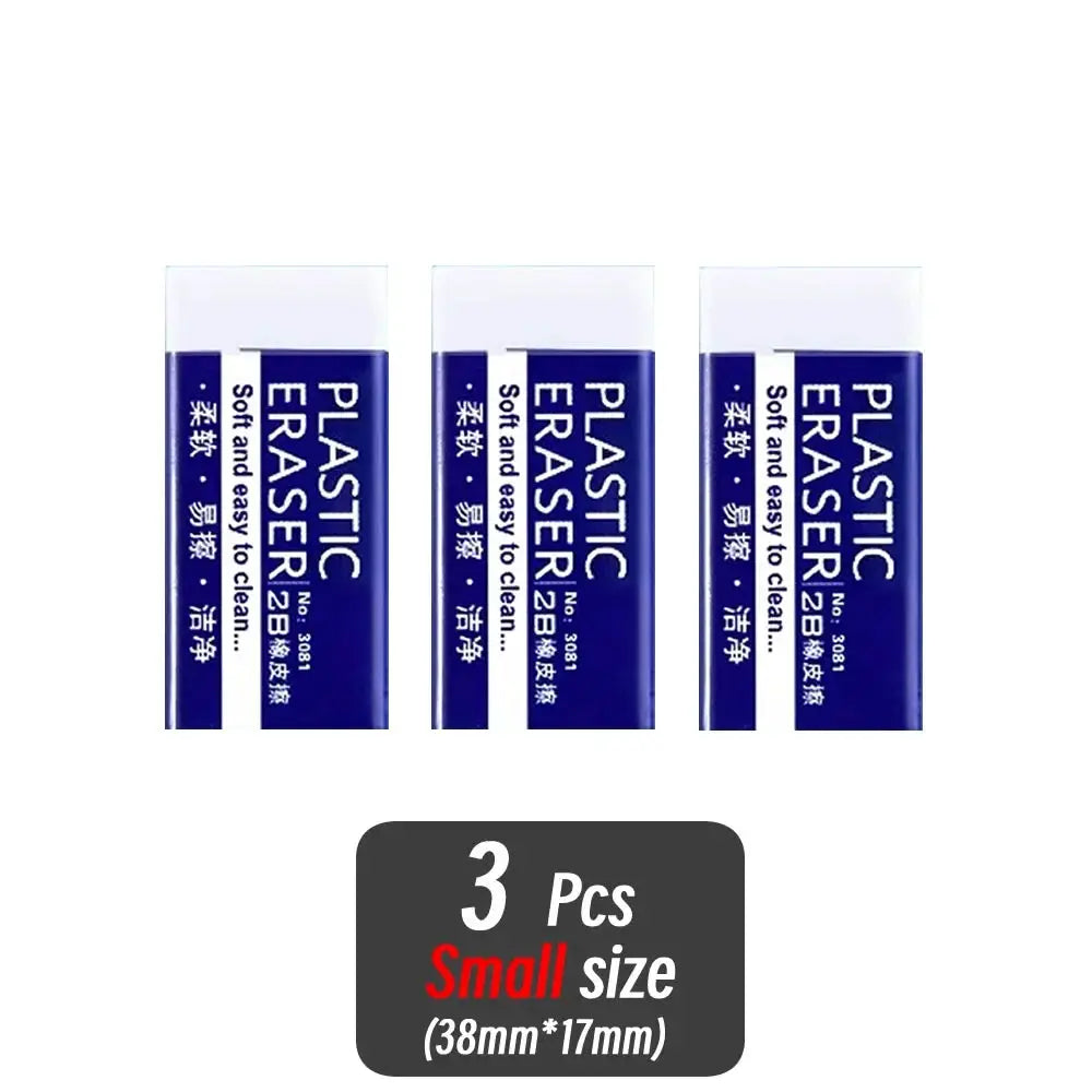 Simples Market 3-pack 2B erasers, blue plastic-wrapped, small size 38mm×17mm