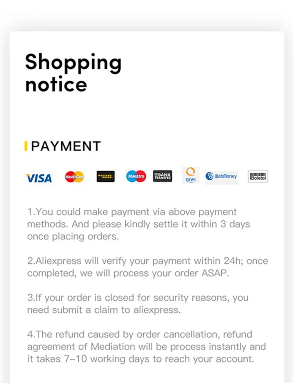 Simples Market shopping notice showing payment options including Visa, Mastercard, Maestro, WebMoney, and payment steps
