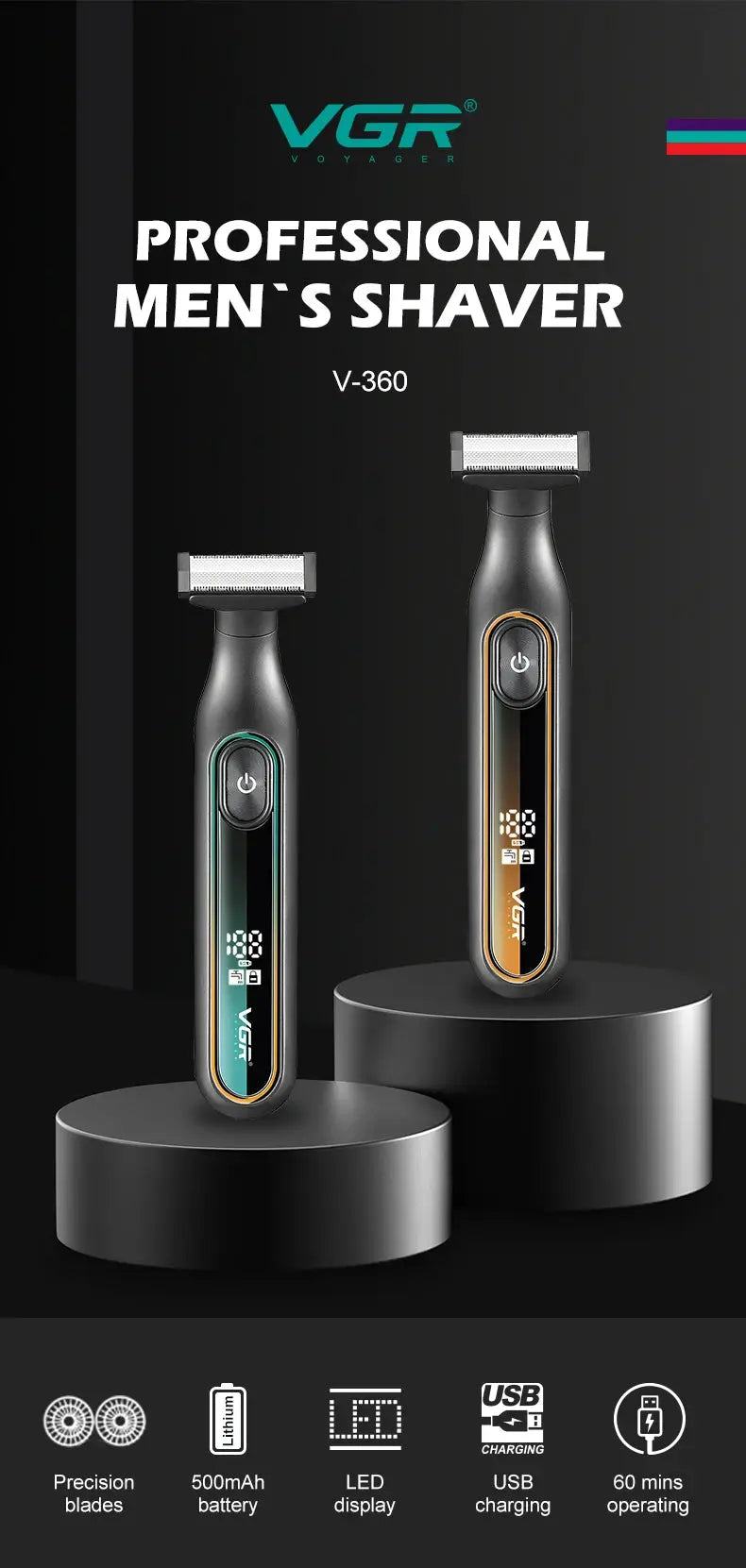 VGR 360 Hair Trimmer Waterproof Rechargeable Adjustable Body Washable
