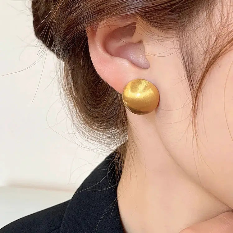 Brushed frosted gold-tone semicircle earrings for women with luxurious simple design