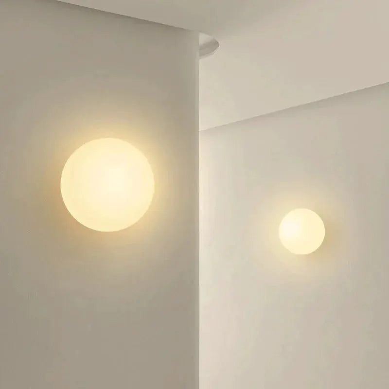 Milky white glass ball wall lamp by Simples Market, frosted round wall lights (2)