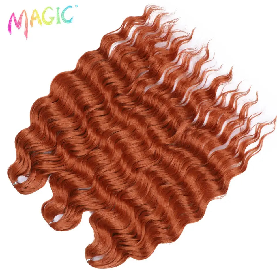 Magic Anna synthetic water-wave braiding hair extensions by Simples Market, 24in ombre copper, 4 bundles