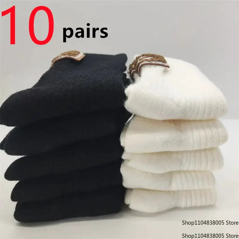 LuxWool Women Luxury Cashmere Wool Mid Calf Socks With Embroidered Logo For Snow Boots Thick Pile Warmth