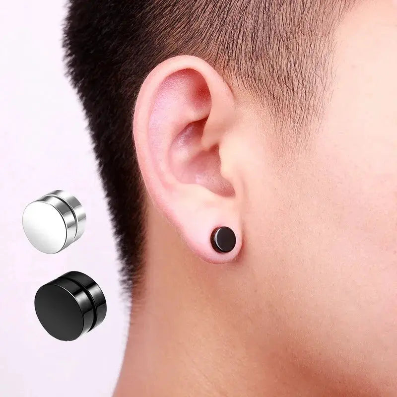 Crystal Magnetic Ear Stud Clip Earrings For Men And Women Unisex Non Piercing Punk Round Zircon Stainless Steel