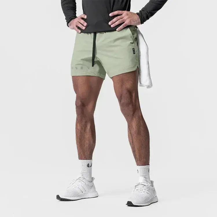 ASRV men's quick-dry basketball shorts in sage green with black drawstring