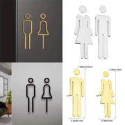 Simples Market 3D DIY toilet door sign set for restroom; male and female figures in gold, silver, and black finishes
