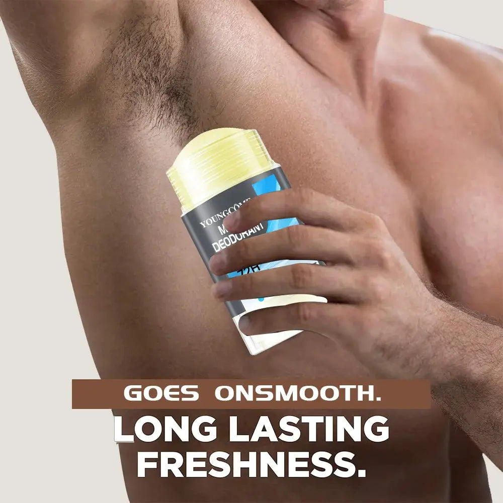 Deodorant stick for men by Simples Market; natural formula, yellow-cap, anti-sweat, long-lasting freshness.