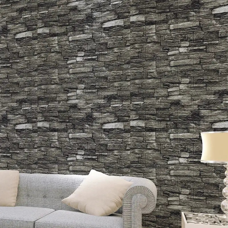 Stone-pattern PVC wall wallpaper, dark gray brick look, for living rooms and bedrooms