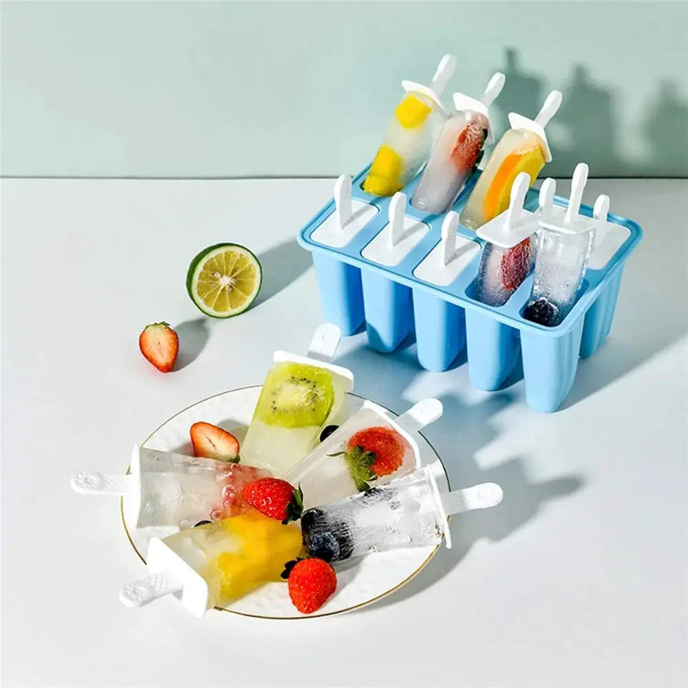 10 Piece Silicone Popsicle Molds BPA Free Easy Release Nonstick Ice Pops Food Grade Durable