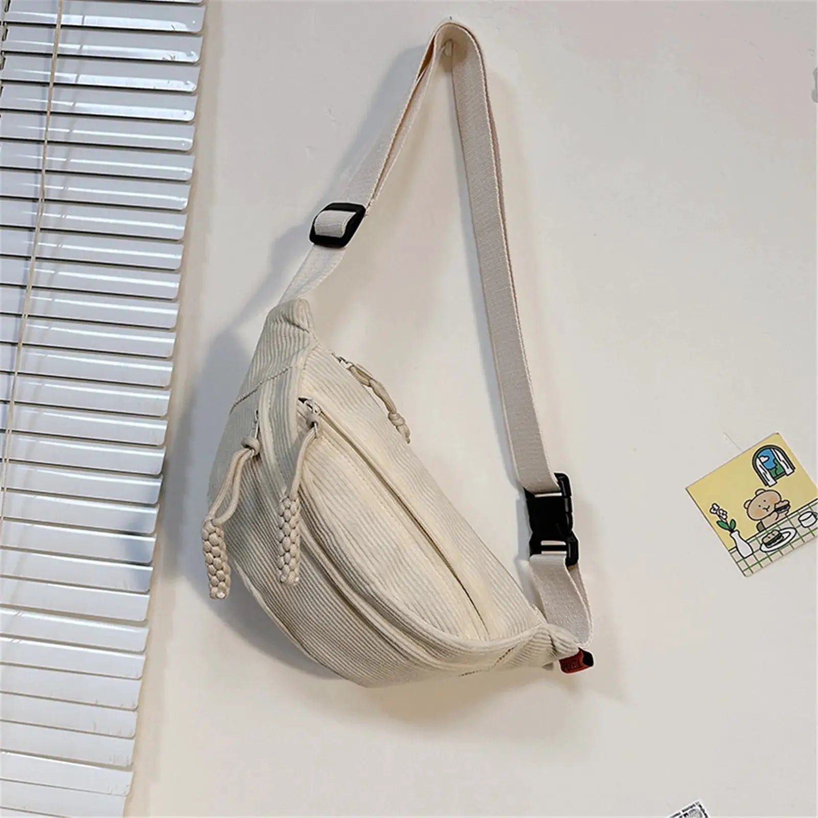 Corduroy belt bag beige, adjustable strap, casual fanny pack for women