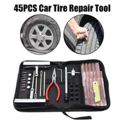 Tyre Repair Kit 45pcs by Simples Market in a black carrying case with red-handled pliers and assorted puncture tools